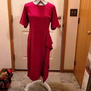 Elegant Fuchsia Midi Dress with Draped Ruffle